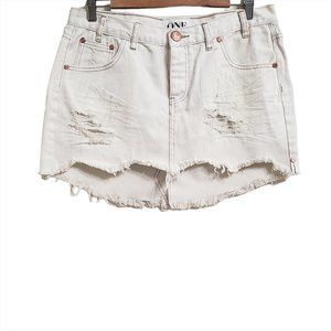 One Teaspoon Womens JunkYard Mini Skirt 30 Denim Low Rise Button Fly Dis…